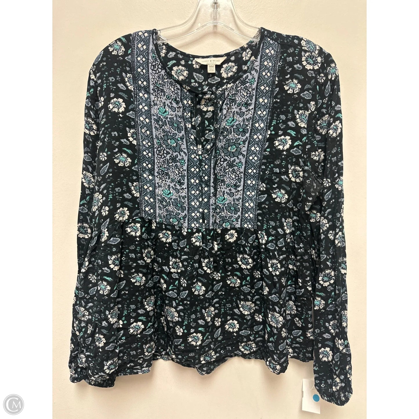 Top Long Sleeve By Lucky Brand In Black & Blue, Size: M