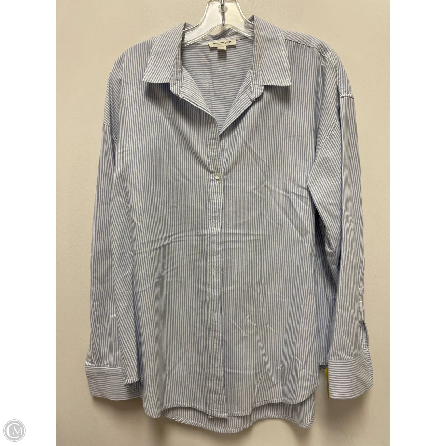 Blouse Long Sleeve By Beachlunchlounge In Blue & White, Size: L