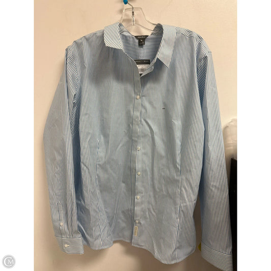 Blouse Long Sleeve By Eddie Bauer In Blue & White, Size: 2x