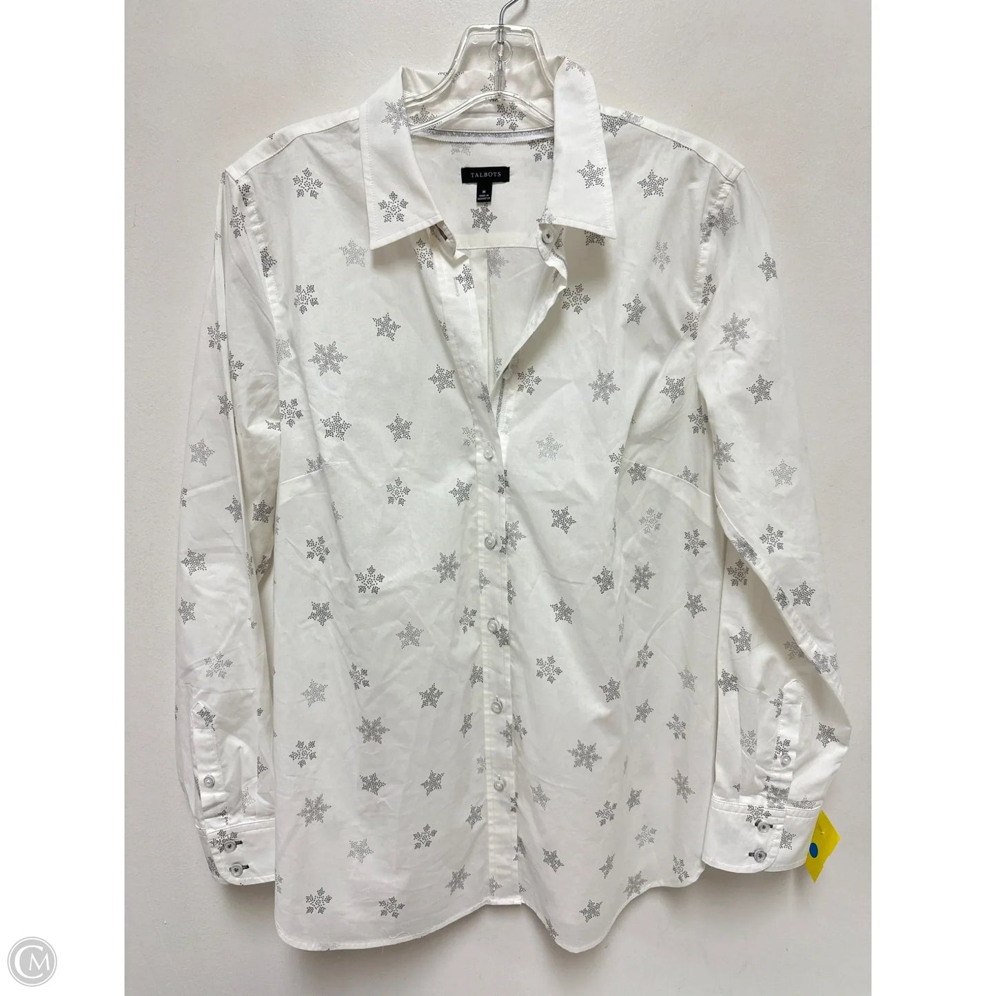 Blouse Long Sleeve By Talbots In Grey & White, Size: M
