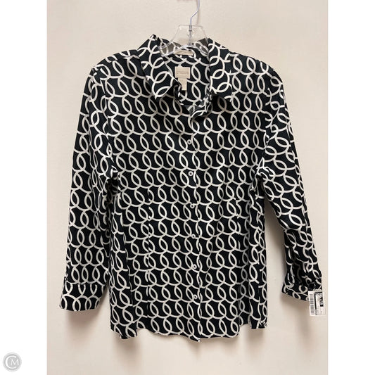Blouse Long Sleeve By Chicos In Black & White, Size: M