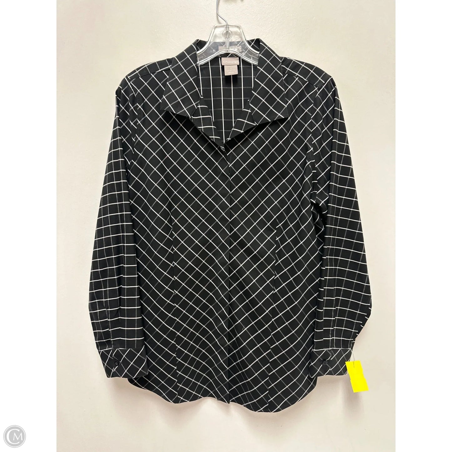 Blouse Long Sleeve By Chicos In Black & White, Size: M