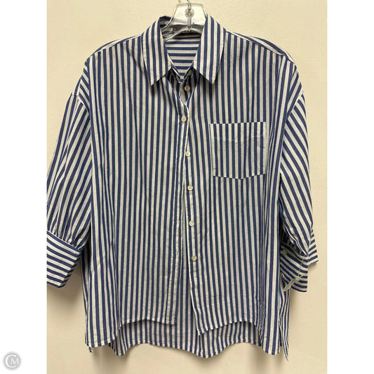 Blouse Long Sleeve By Pomander Place In Blue & White, Size: M