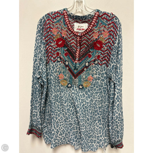 Top Long Sleeve By Johnny Was In Blue & White, Size: M