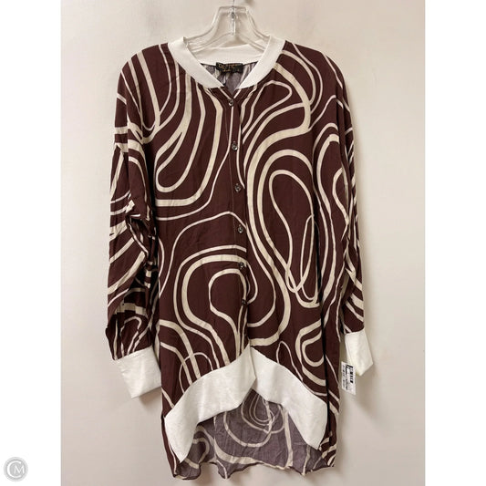 Blouse Long Sleeve By Clothes Mentor In Brown & White, Size: L