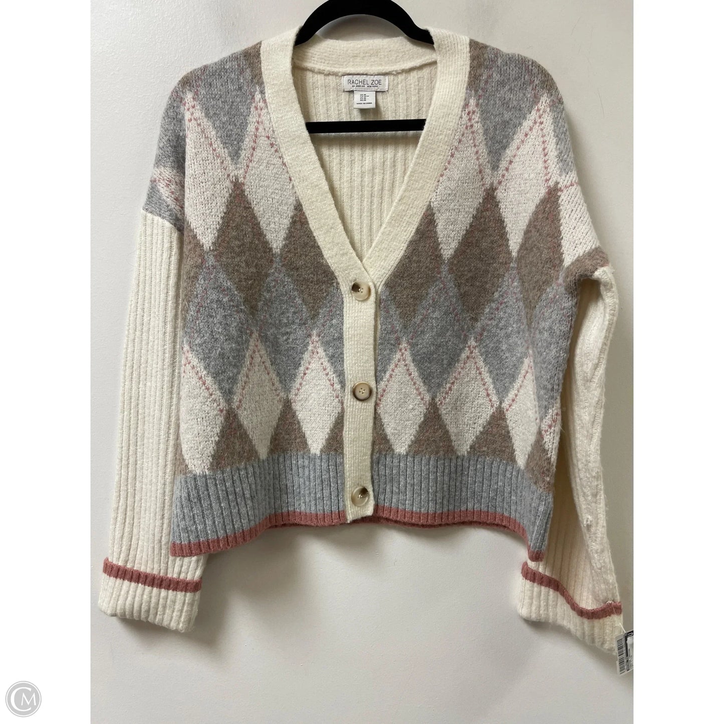 Sweater Cardigan By Rachel Zoe In Grey & Pink, Size: M