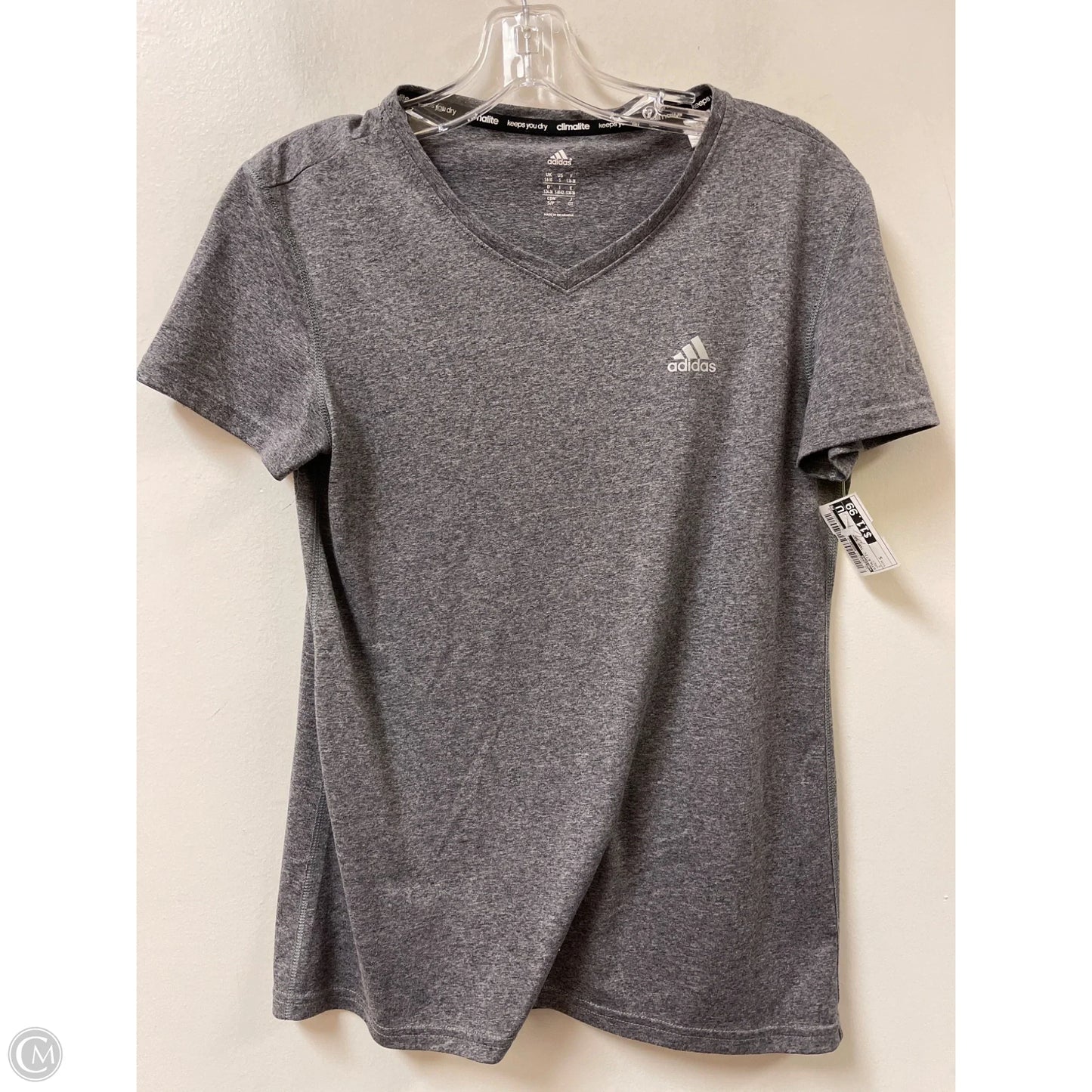 Athletic Top Short Sleeve By Adidas In Grey, Size: S