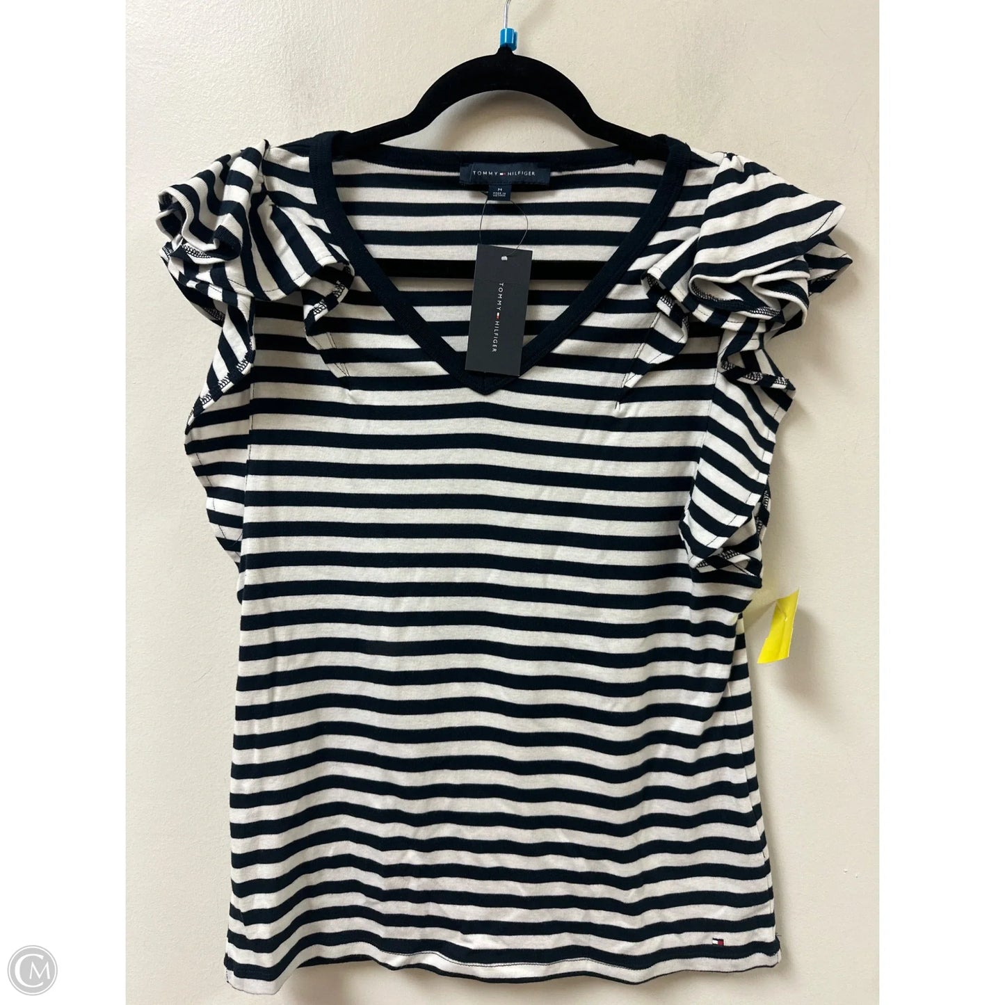 Top Short Sleeve By Tommy Hilfiger In Blue & White, Size: M
