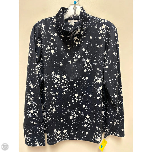 Athletic Top Long Sleeve Collar By Chicos In Blue & White, Size: Xl