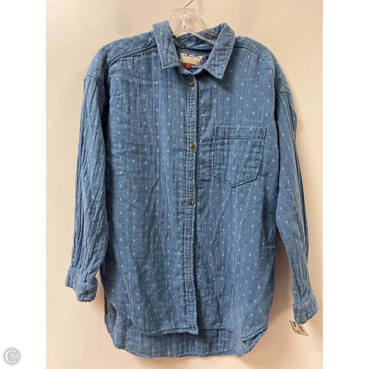 Blouse Long Sleeve By Pilcro In Blue & White, Size: M
