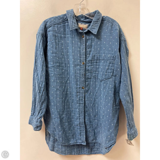 Blouse Long Sleeve By Pilcro In Blue & White, Size: M