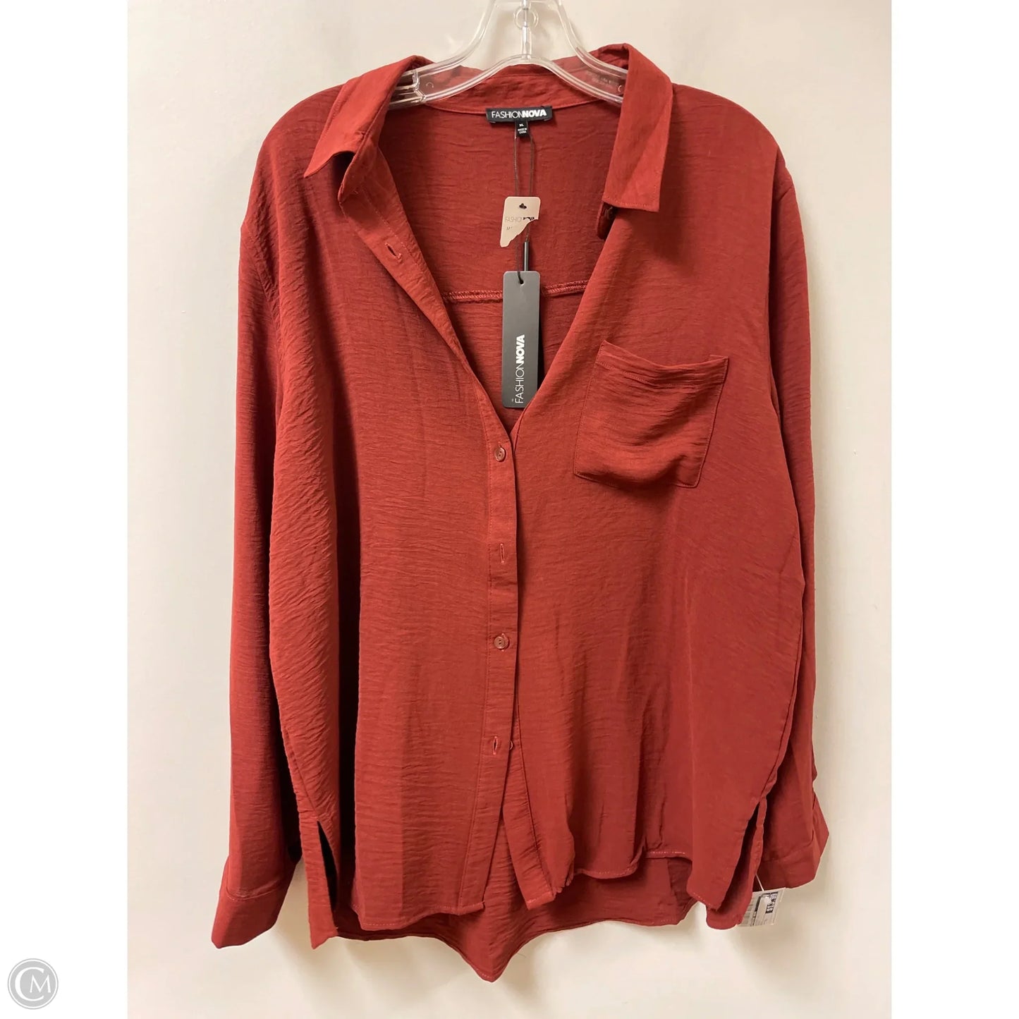 Blouse Long Sleeve By Fashion Nova In Brown, Size: Xl