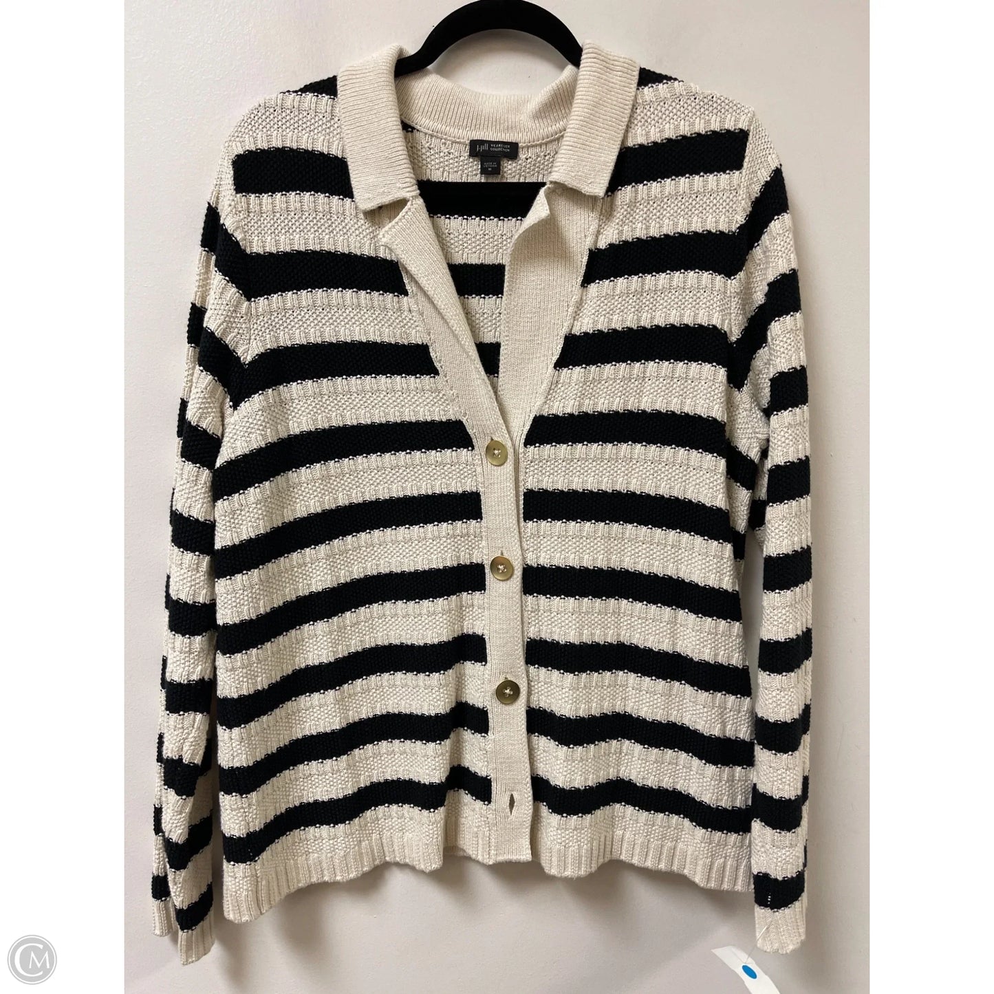 Sweater Cardigan By J. Jill In Black & Cream, Size: M