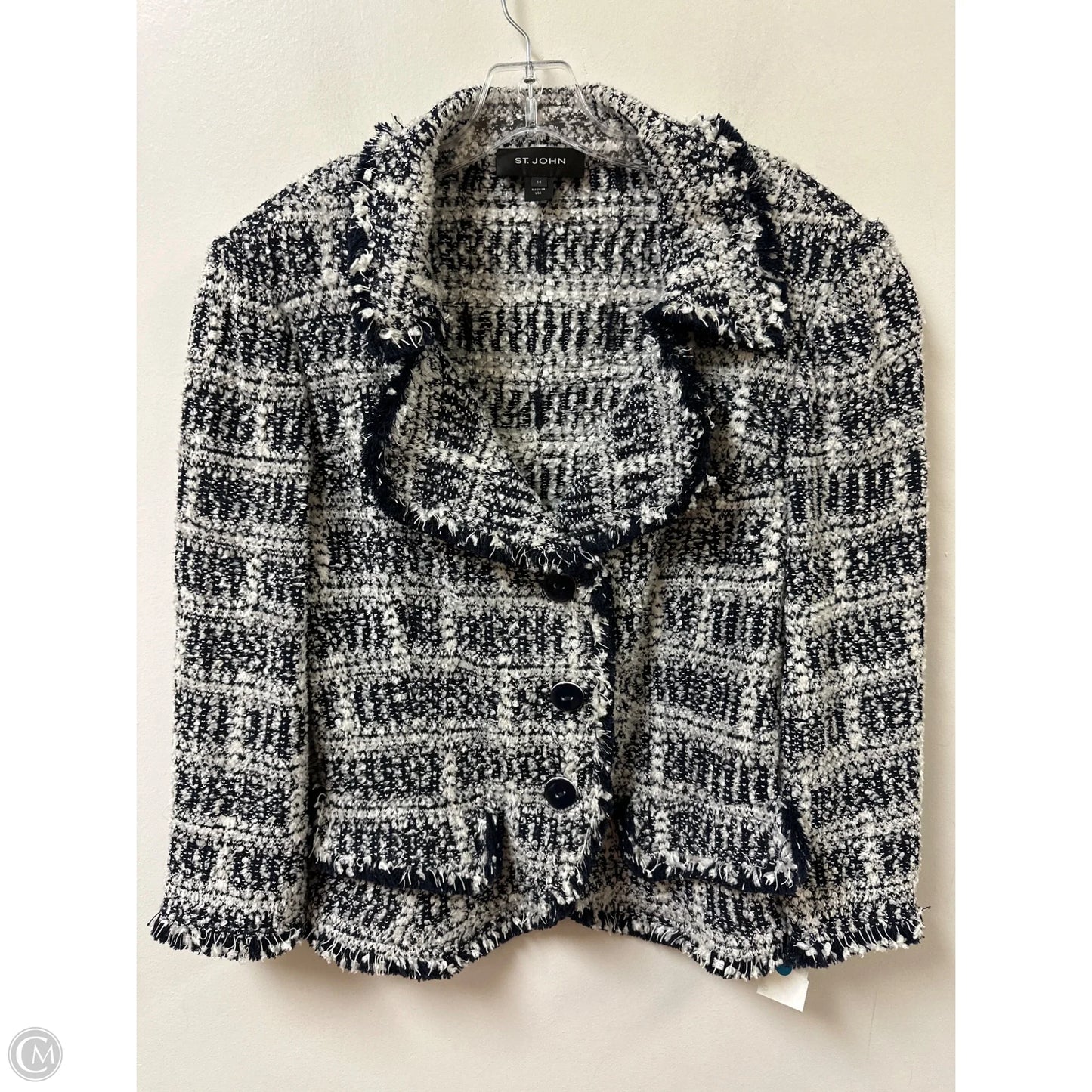 Blazer Luxury Designer By St John Collection In Blue & White, Size: L