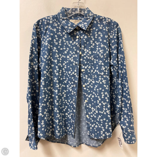 Blouse Long Sleeve By Loft In Blue & White, Size: S
