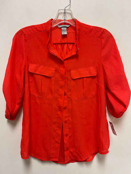Blouse Long Sleeve By H&m In Orange, Size: S