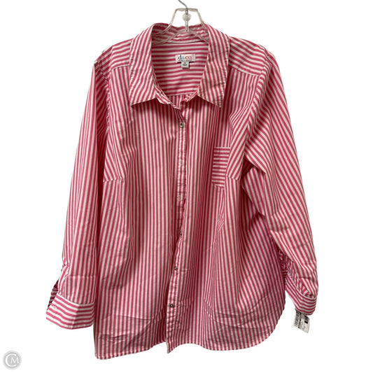 Blouse Long Sleeve By Denim And Company In Pink & White, Size: 3x