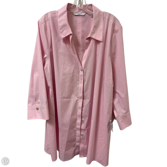Blouse Long Sleeve By Foxcroft In Pink, Size: 3x