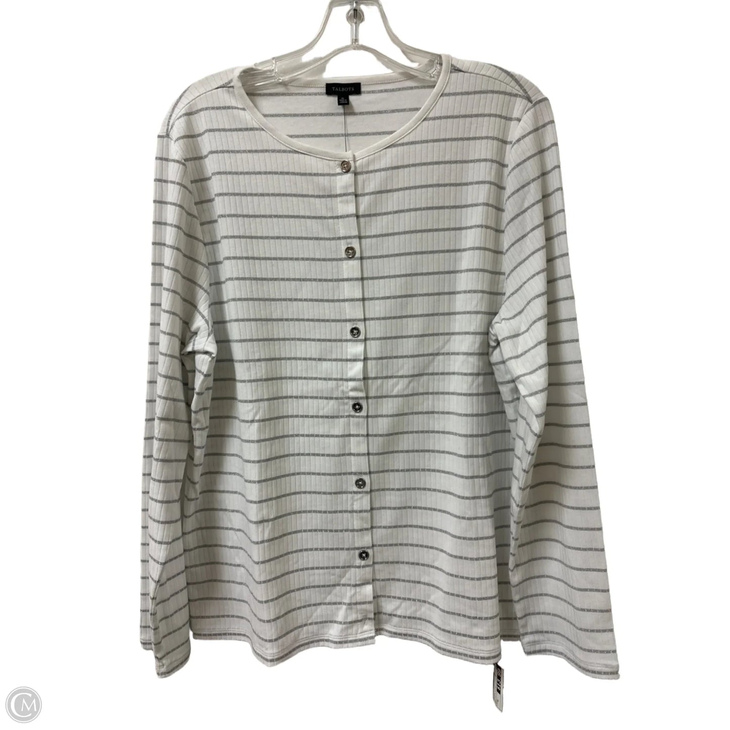 Top Long Sleeve By Talbots In Silver & White, Size: Xl
