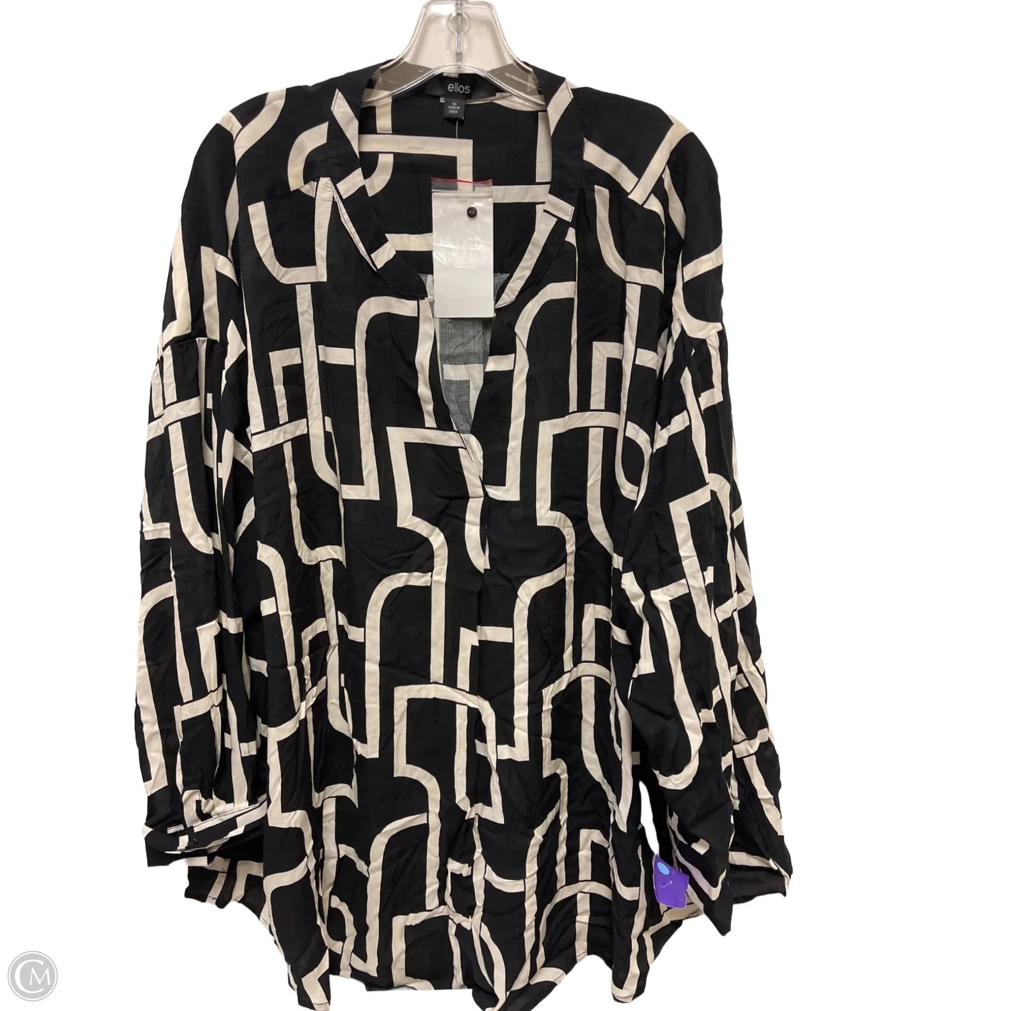 Top Long Sleeve By Ellos In Black & Cream, Size: 4x
