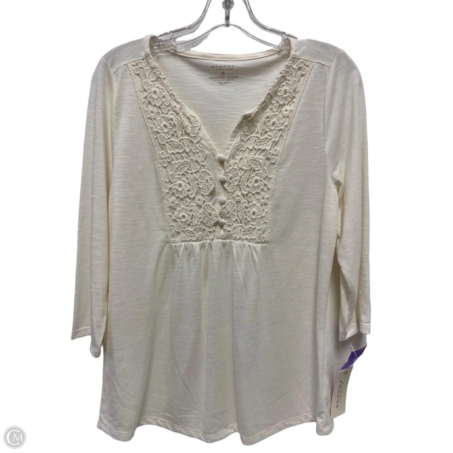 Top Long Sleeve By Sonoma In Cream, Size: M
