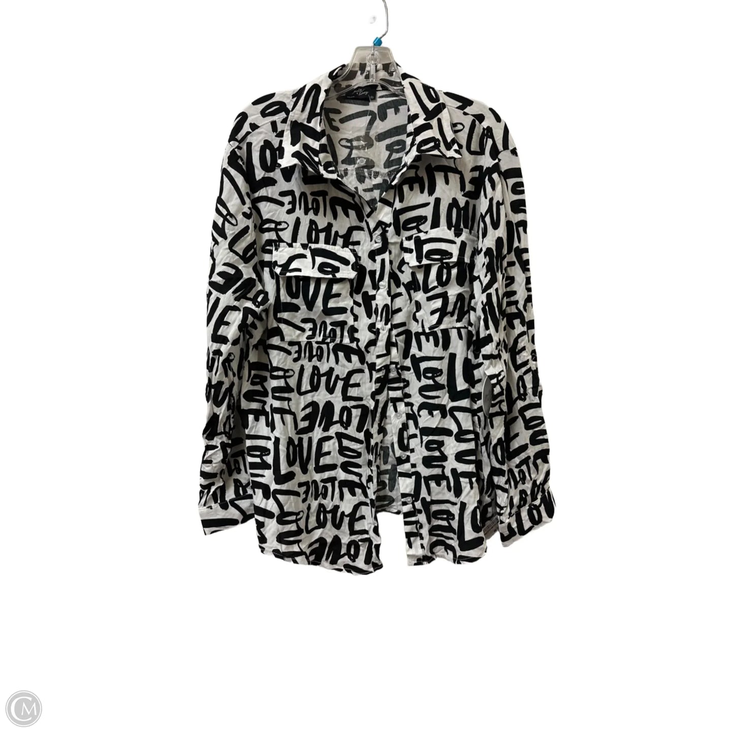 Blouse Long Sleeve By Clothes Mentor In Black & White, Size: 2x
