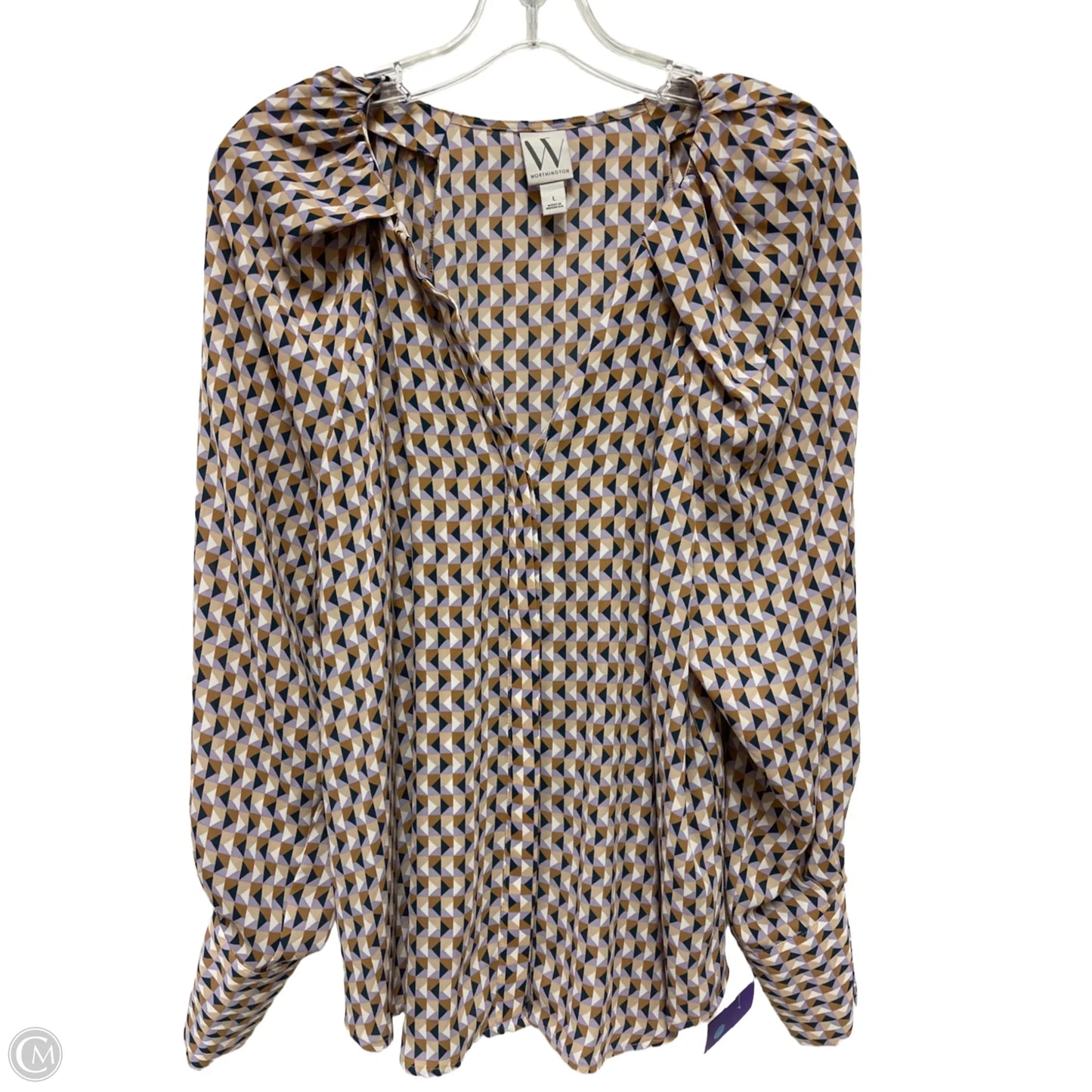 Blouse Long Sleeve By Worthington In Multi-colored, Size: L