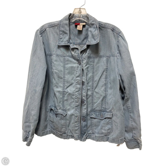 Blouse Long Sleeve By Jm Collections In Blue Denim, Size: Xl