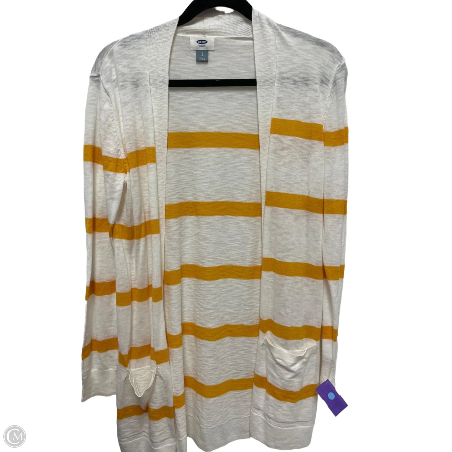 Cardigan By Old Navy In White & Yellow, Size: S