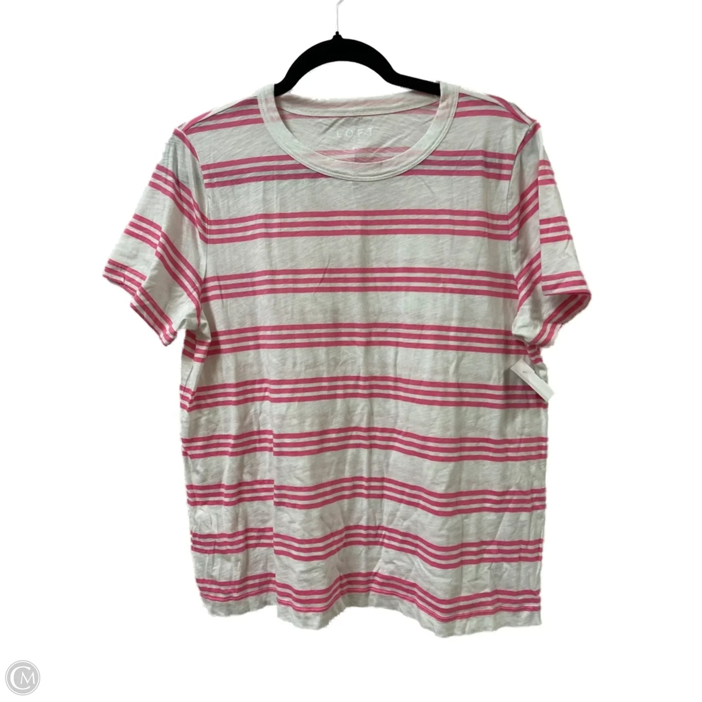 Top Short Sleeve By Loft In Pink & White, Size: Xl