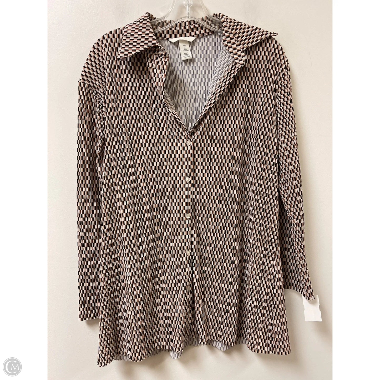 Blouse Long Sleeve By H&m In Black & Brown, Size: L