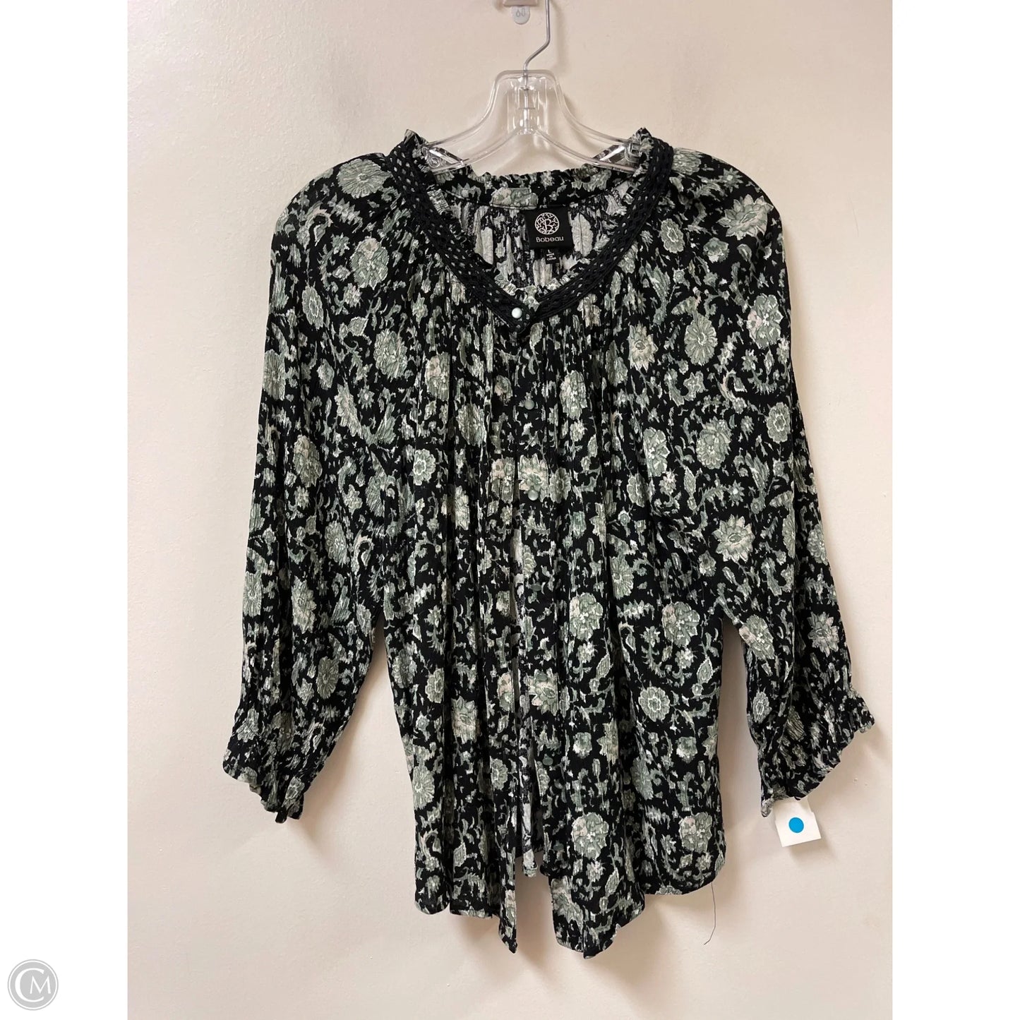 Blouse Long Sleeve By Bobeau In Black & Green, Size: L