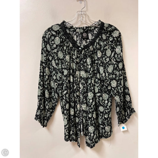 Blouse Long Sleeve By Bobeau In Black & Green, Size: L