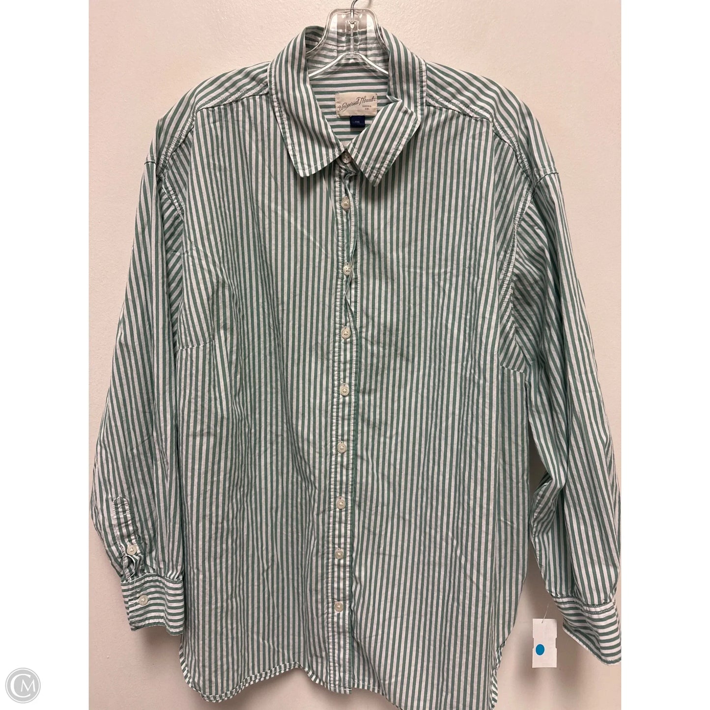 Blouse Long Sleeve By Universal Thread In Green & White, Size: 1x