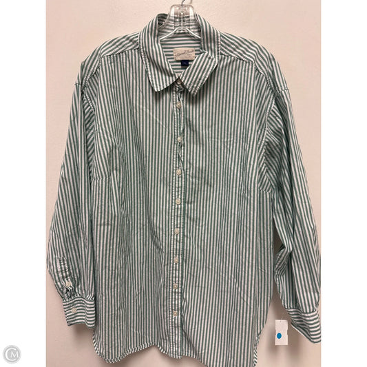 Blouse Long Sleeve By Universal Thread In Green & White, Size: 1x