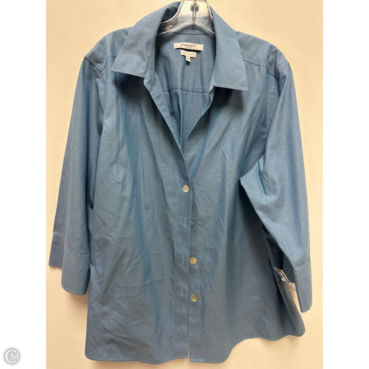 Blouse Long Sleeve By Foxcroft In Blue, Size: 2x