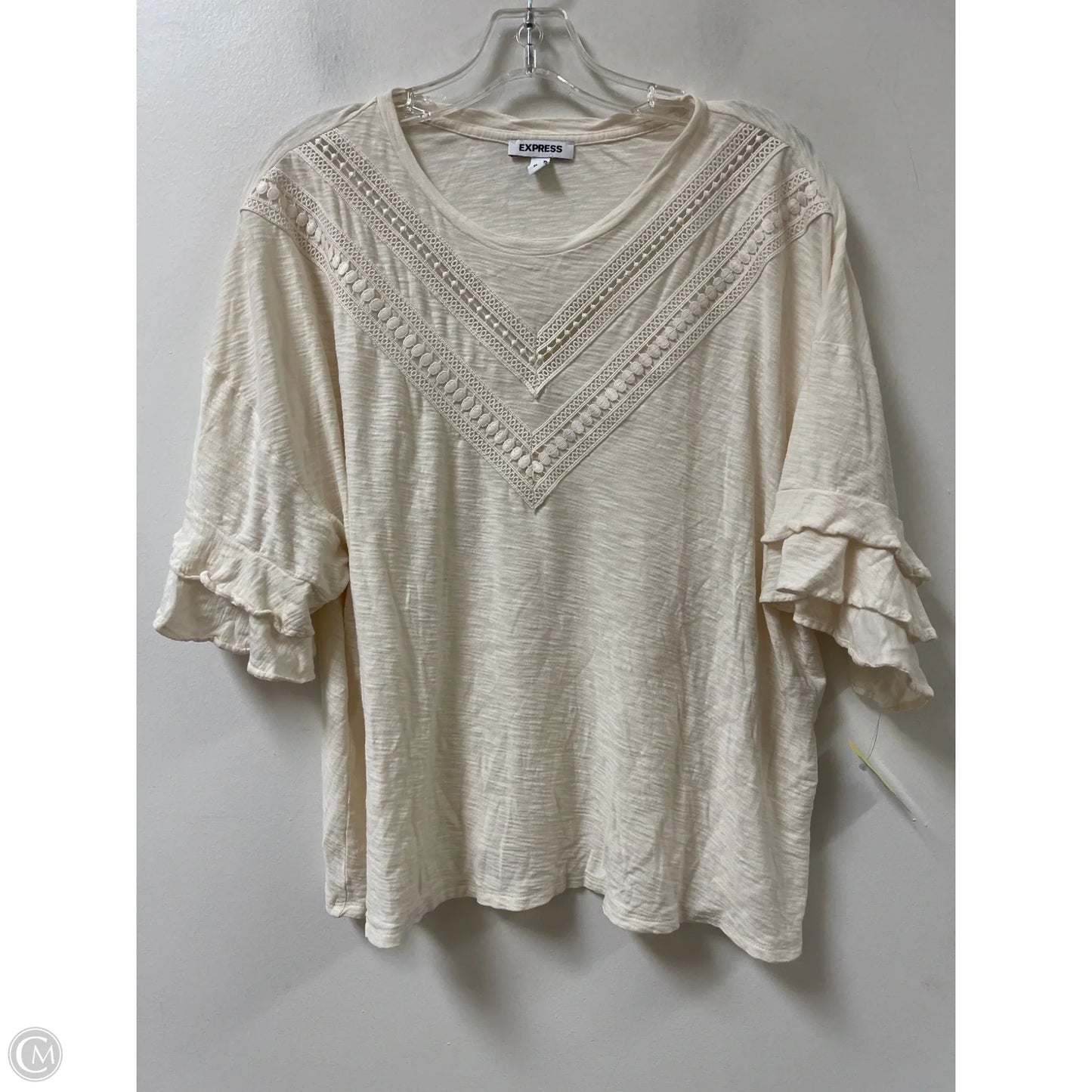 Top Short Sleeve By Express In Cream, Size: Xl