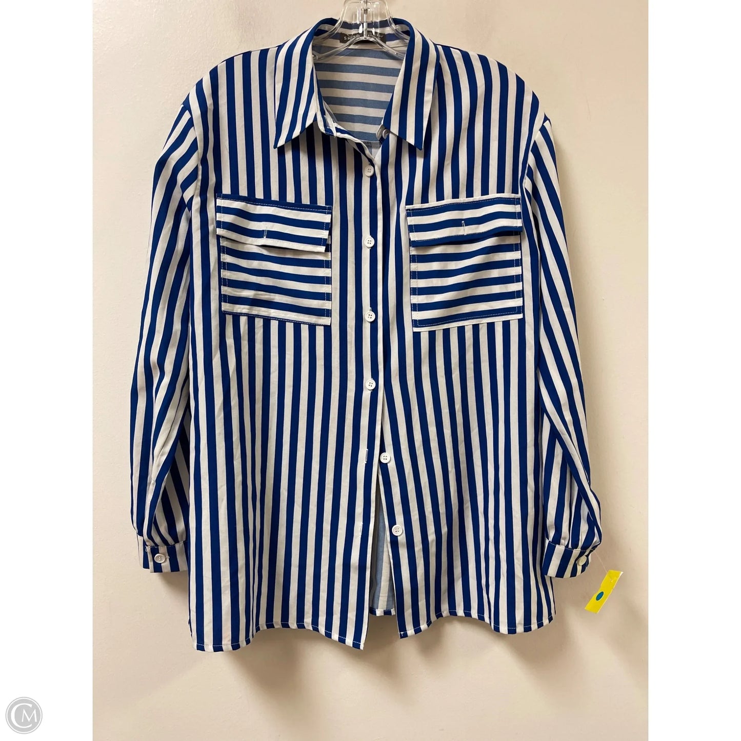 Blouse Long Sleeve By Shein In Blue & White, Size: S