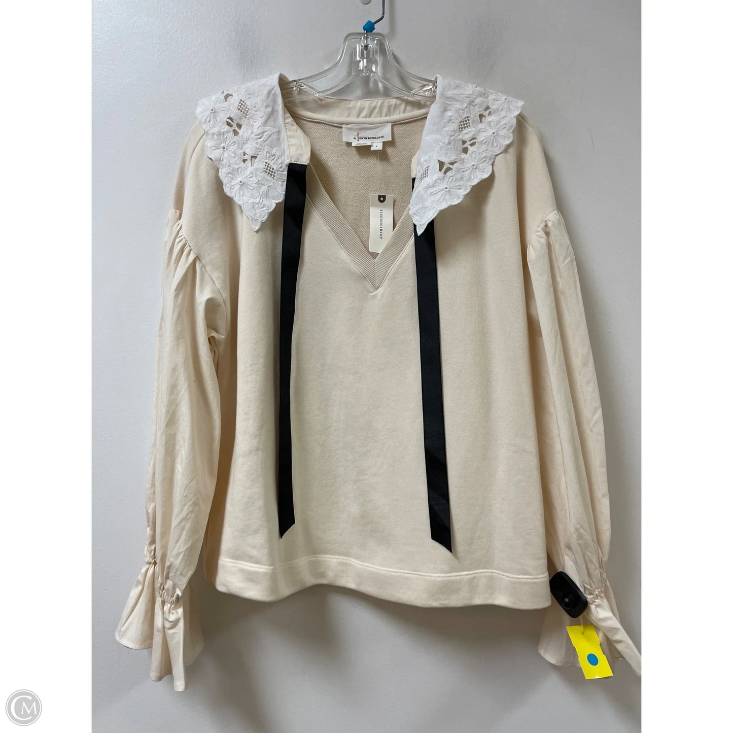 Top Long Sleeve By Anthropologie In Cream, Size: L