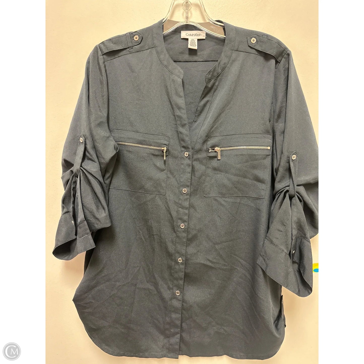 Blouse Long Sleeve By Calvin Klein In Blue, Size: M