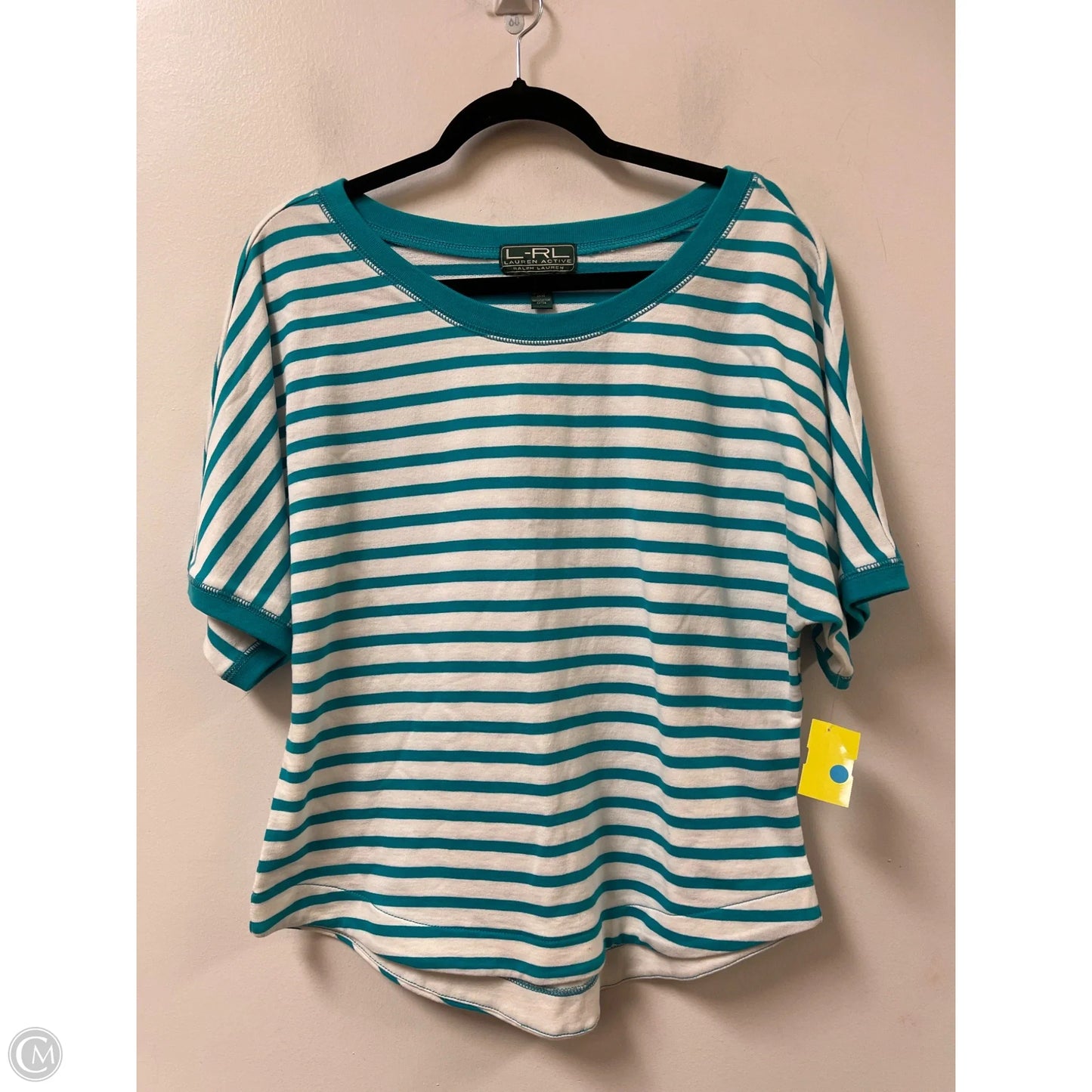Top Short Sleeve By Lauren By Ralph Lauren In Blue & White, Size: L