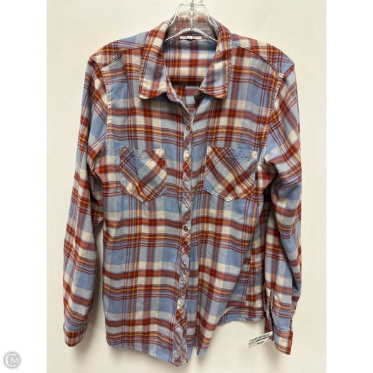 Blouse Long Sleeve By Maurices In Blue & Brown, Size: L
