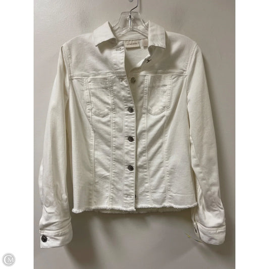 Jacket Denim By Chicos In White, Size: Mp