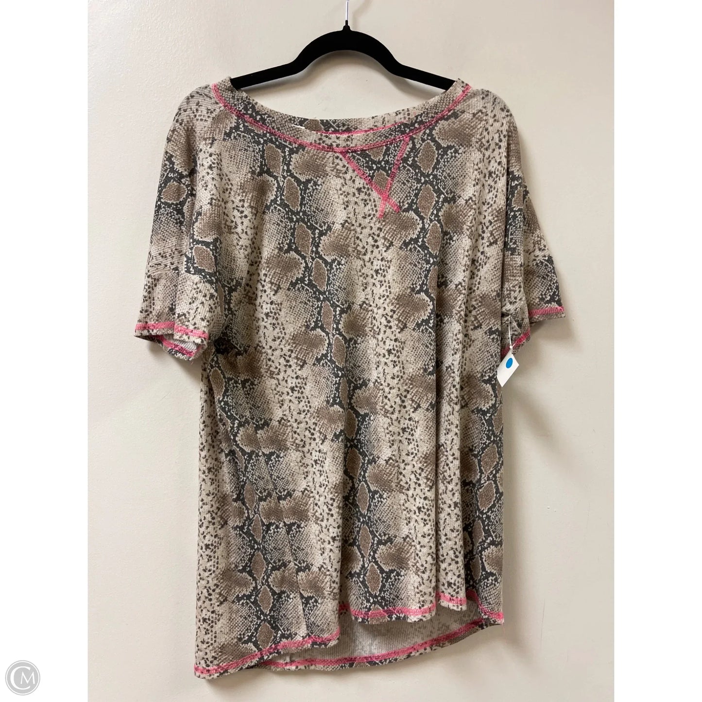Top Short Sleeve By Honeyme In Brown & Cream, Size: L