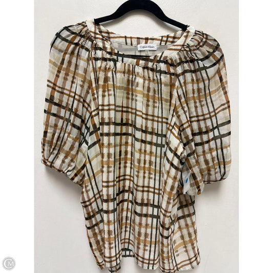 Top Short Sleeve By Calvin Klein In Brown & Cream, Size: L