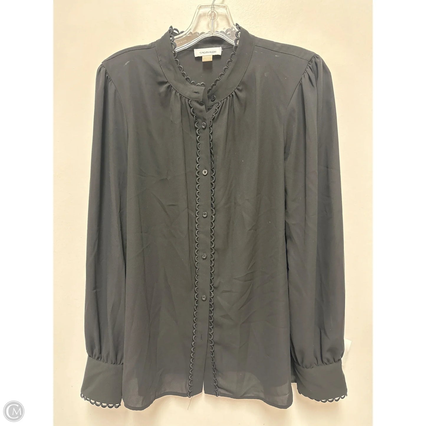 Blouse Long Sleeve By Calvin Klein In Black, Size: M