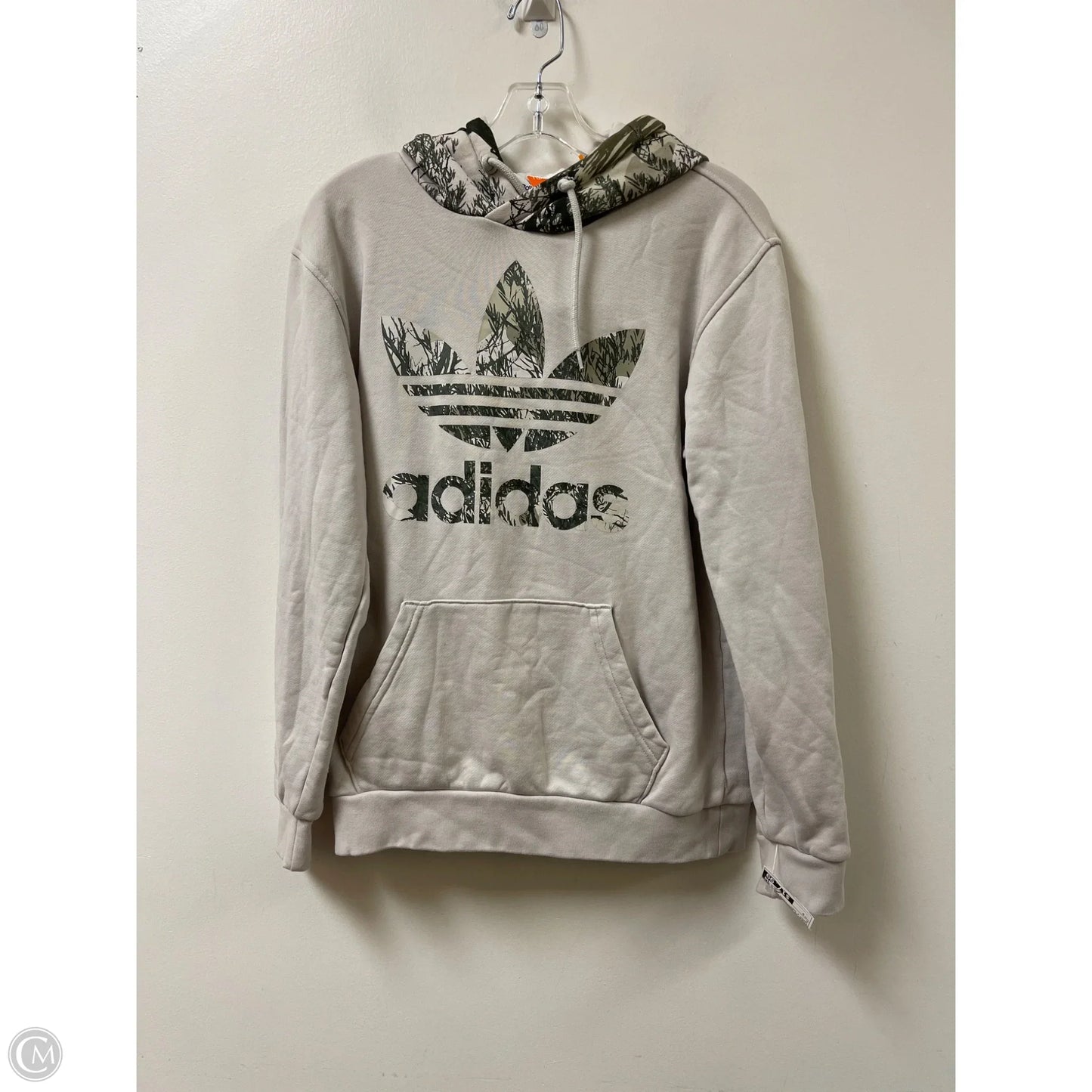 Athletic Sweatshirt Hoodie By Adidas In Green & Grey, Size: S