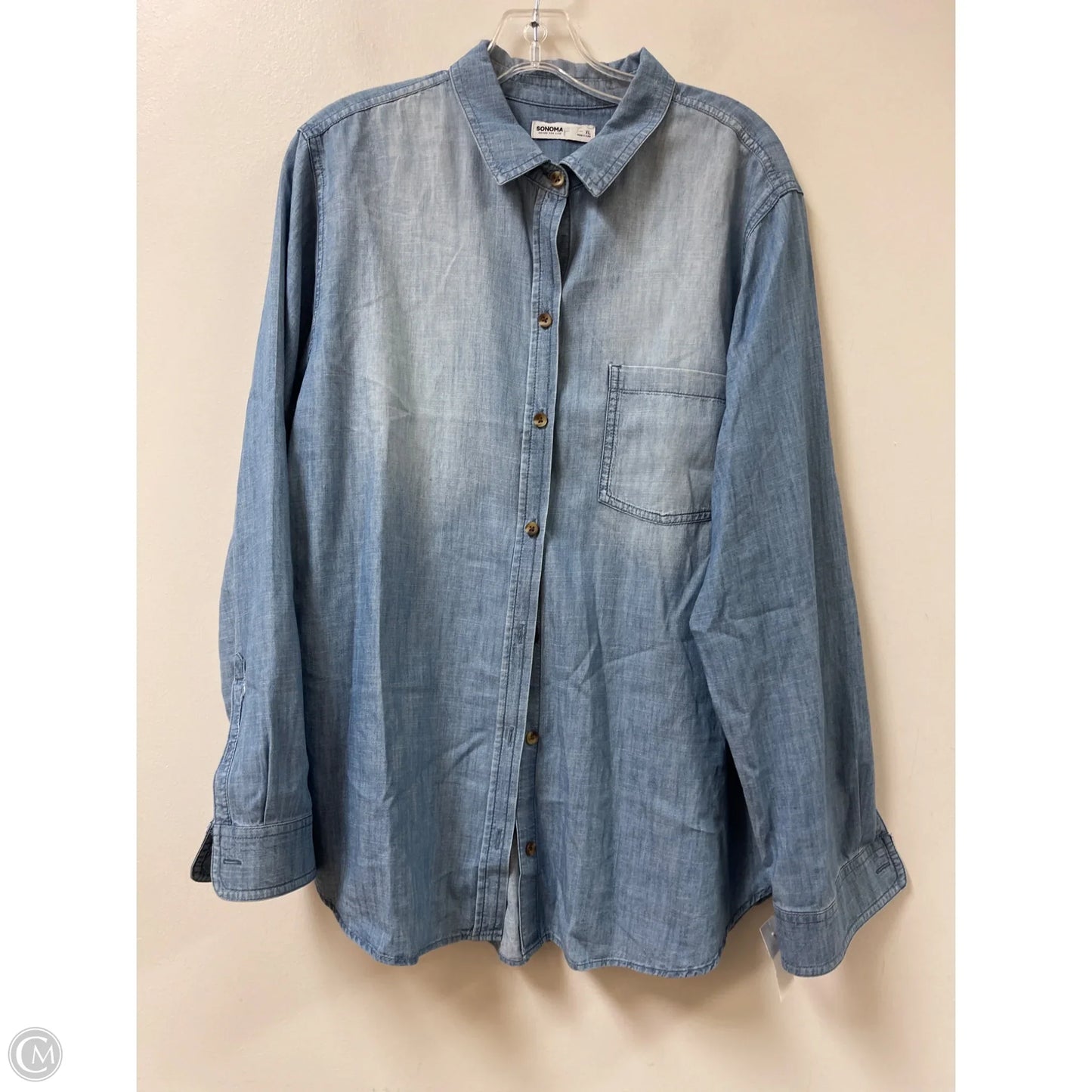 Blouse Long Sleeve By Sonoma In Blue Denim, Size: Xl