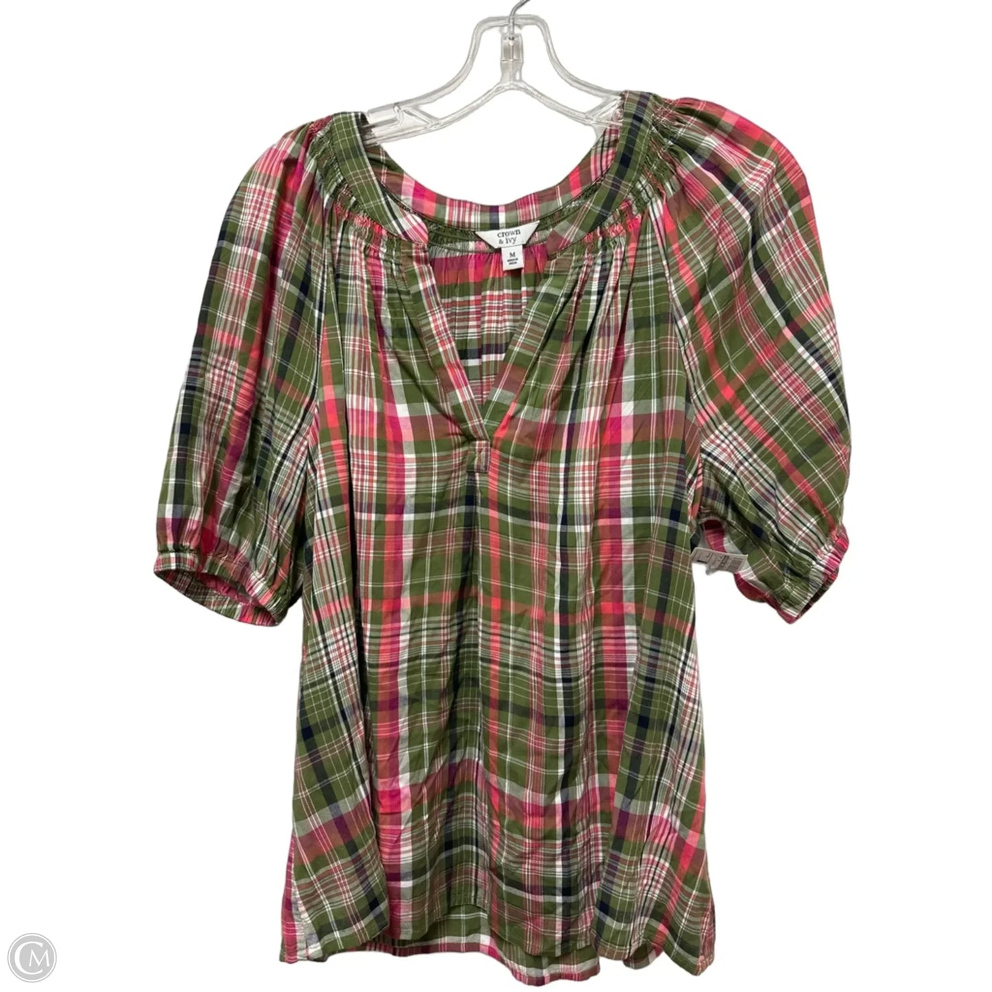 Top Short Sleeve By Crown And Ivy In Plaid Pattern, Size: M