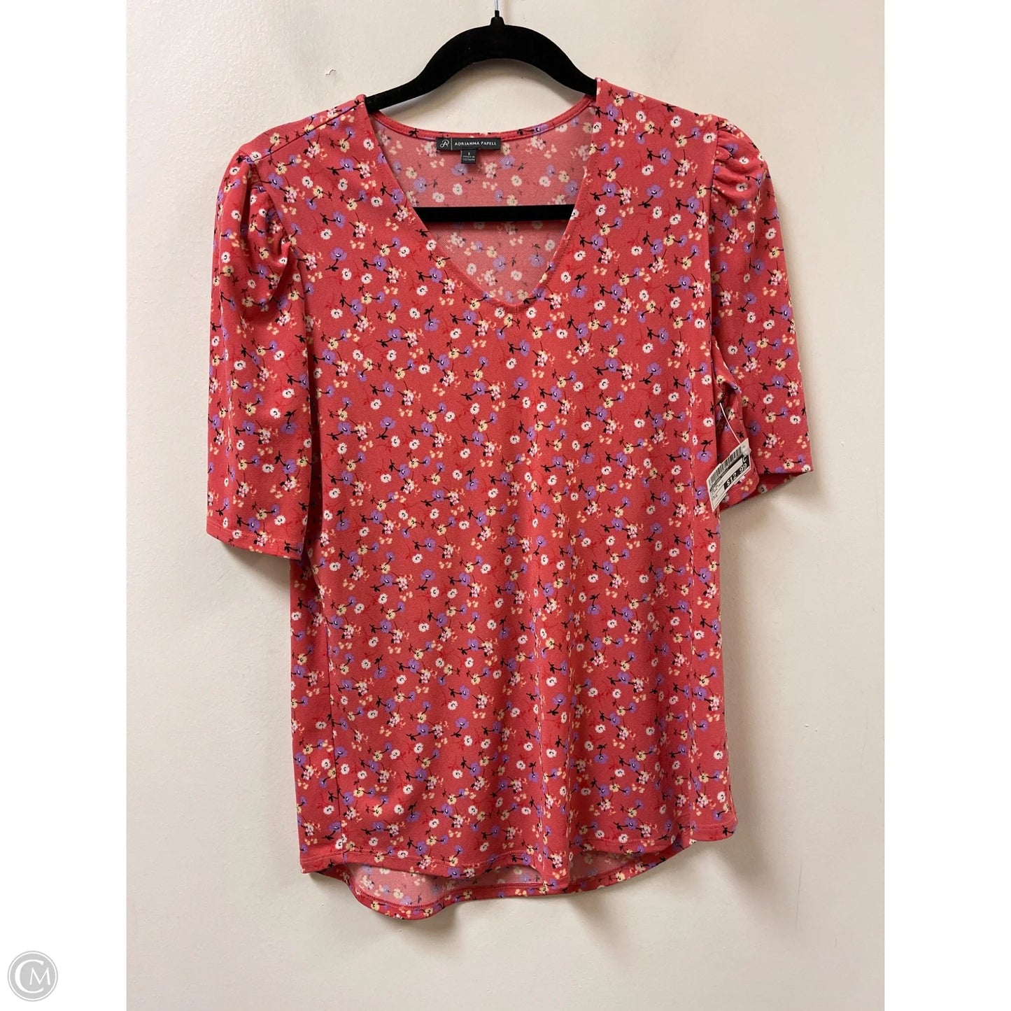 Top Short Sleeve By Adrianna Papell In Floral Print, Size: S